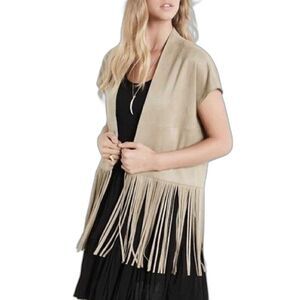Karen Kane 1L72553 Almond Beige Extended Sleeve Stretch Faux Suede Vest Size S
